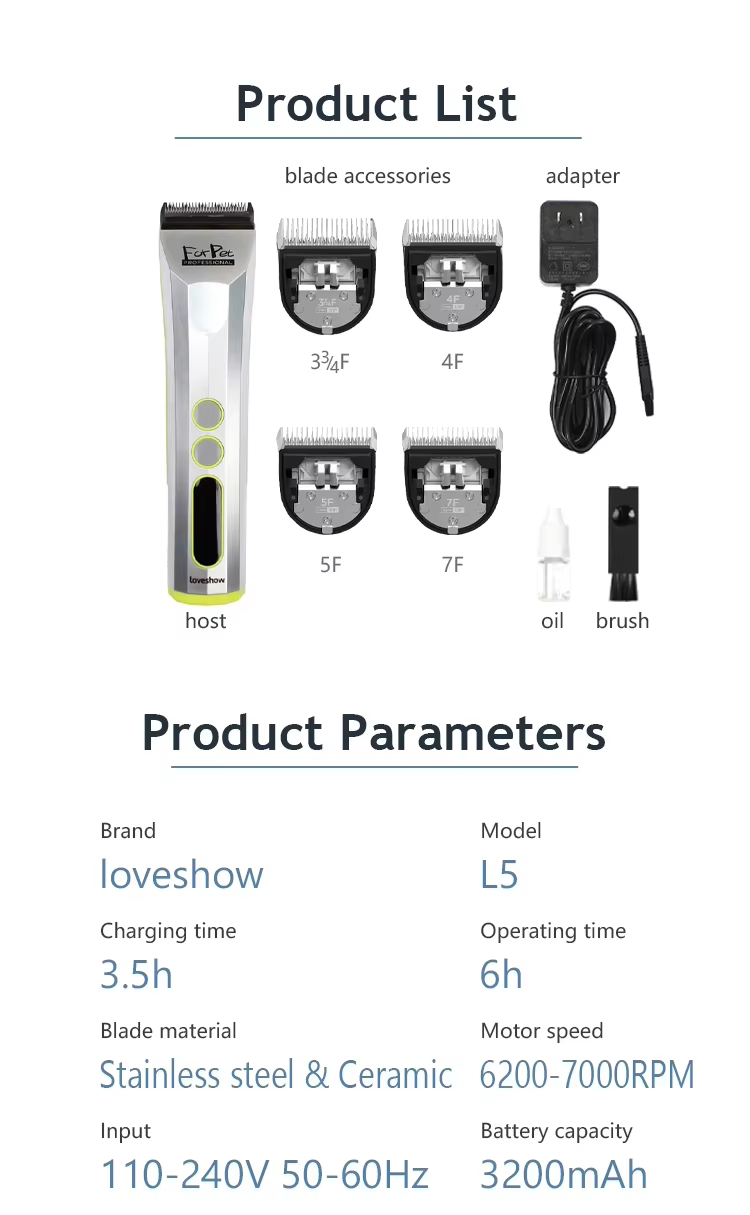 Madeshow Loveshow L5+ Pet Electric Push, Clipper, Hair-leaving Knife Head, Electric Push, Cat and Dog Fader, Razor Universal.