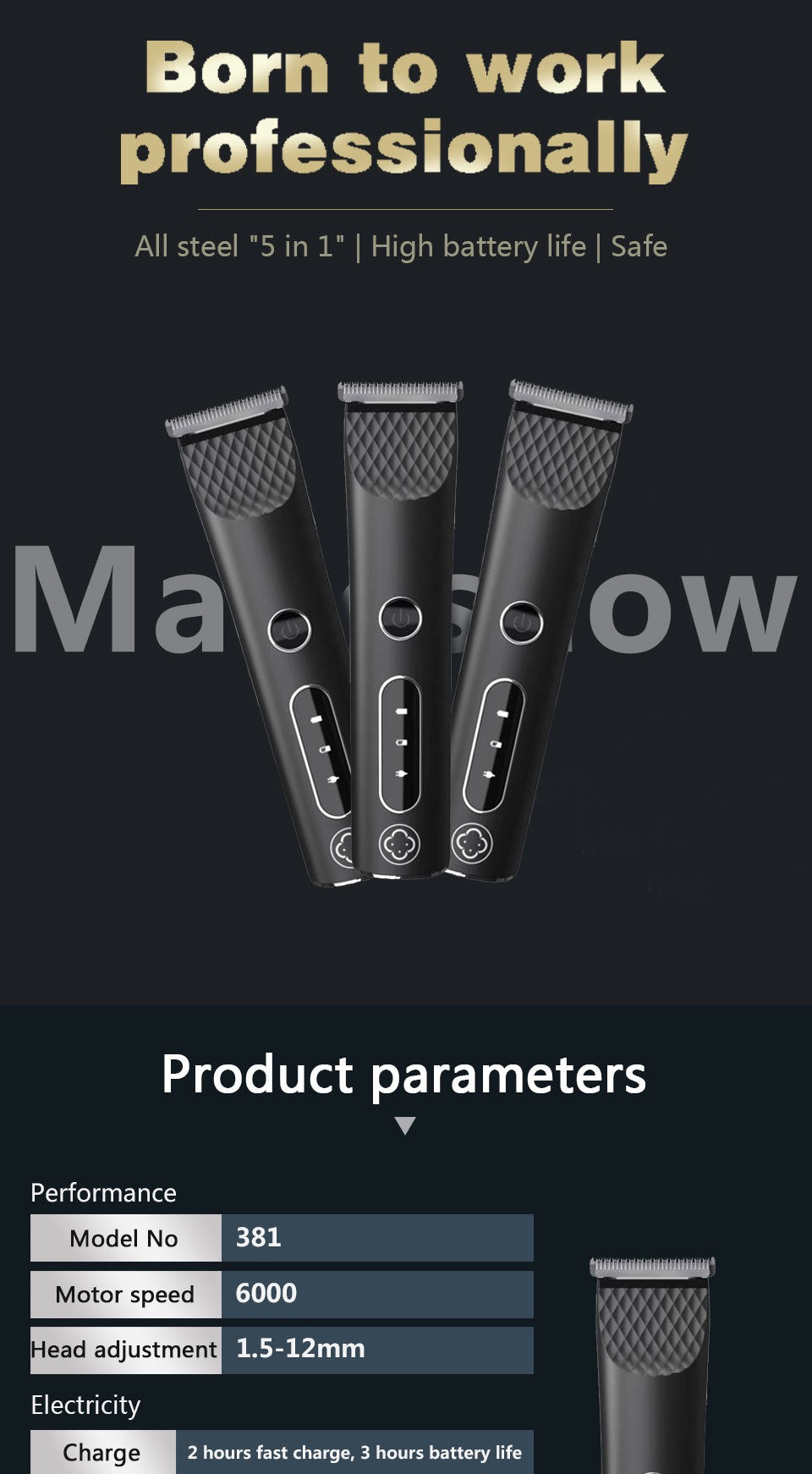 madeshow 381 Professional Barbers Hair Clipper Trimmer