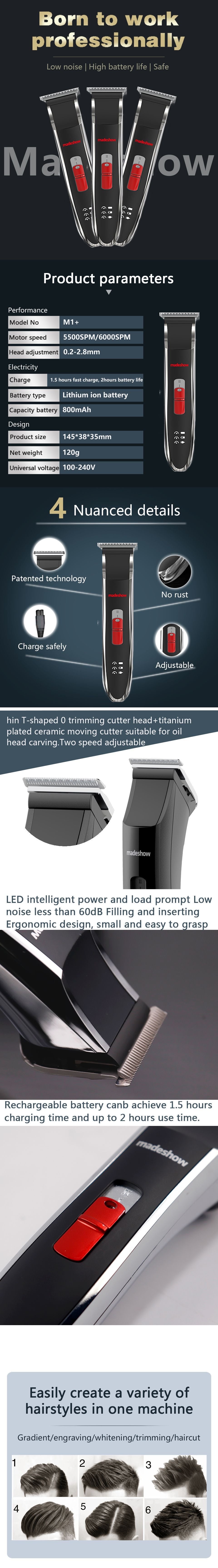 madeshow M1+ Profesional Barbers Hair Trimmer Clipper